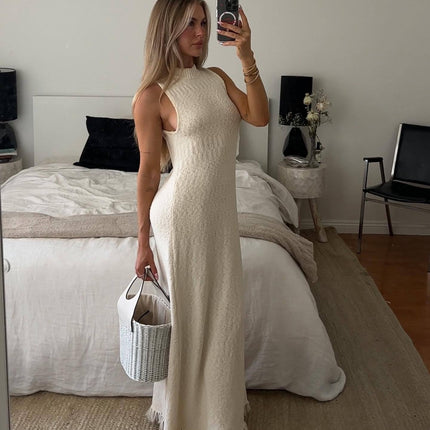 Knitted Cotton Tassel Sleeveless Maxi Dress