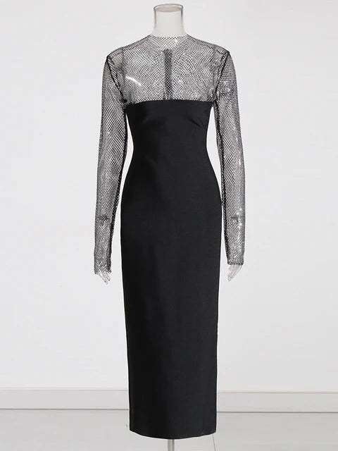 Solid Spliced Mesh Dresses For Women