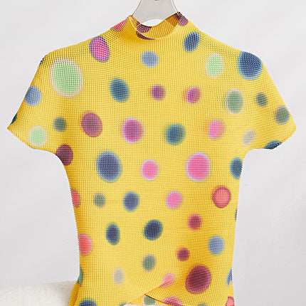 Contrast Color Pleated T-shirt For Women