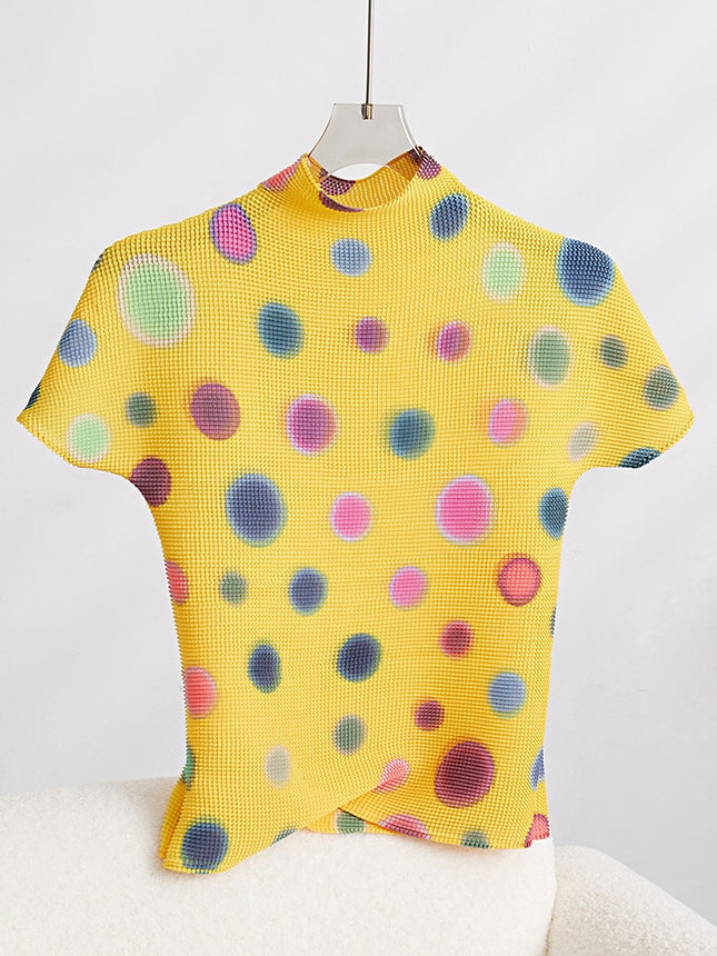Contrast Color Pleated T-shirt For Women