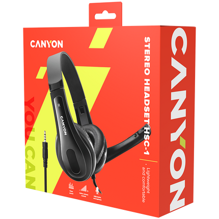CANYON PC headset HSC-1 PC Mic Flat 2m Black
