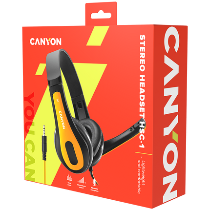 CANYON PC headset HSC-1 PC Mic Flat 2m Black Yellow