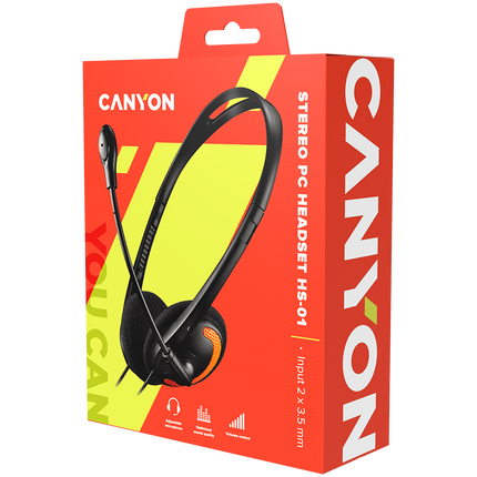 CANYON PC headset HS-01 PC Mic Flat 1.8m Black Orange