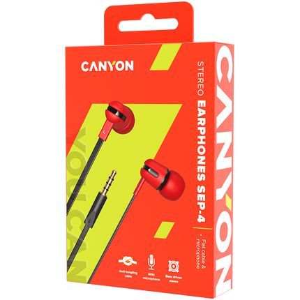 CANYON headphones SEP-4 Mic Flat 1.2m Red