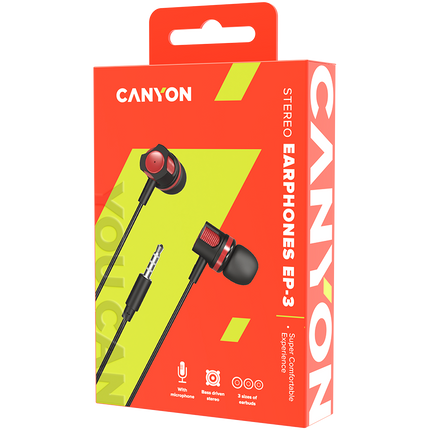 CANYON headphones EP-3 Mic 1.2m Red