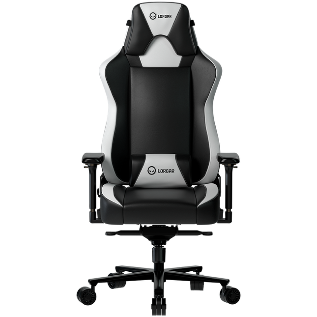 LORGAR Base 311, Gaming chair, PU eco-leather, 1.8 mm metal frame, multiblock mechanism, 4D armrests, 5 Star aluminium base, Class-4 gas lift, 75mm PU casters, Black + white