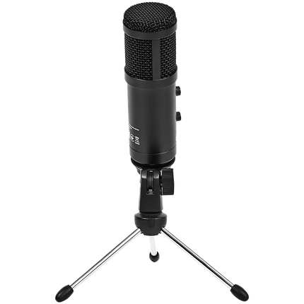 LORGAR Soner 313, Gaming Microphone, USB condenser microphone with Volume Knob & Echo Knob, Frequency Response: 80 Hz—17 kHz, including 1x Microphone, 1 x 2.5M USB Cable, 1 x Tripod Stand, dimensions: Ø47.4*158.2*48.1mm, weight: 243.0g, Black