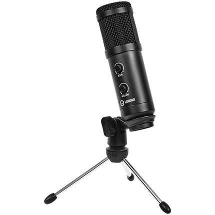 LORGAR Soner 313, Gaming Microphone, USB condenser microphone with Volume Knob & Echo Knob, Frequency Response: 80 Hz—17 kHz, including 1x Microphone, 1 x 2.5M USB Cable, 1 x Tripod Stand, dimensions: Ø47.4*158.2*48.1mm, weight: 243.0g, Black