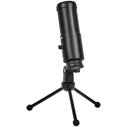 LORGAR Voicer 521, Gaming Microphone, Black, USB condenser mic with Volume Knob, 3.5MM headphonejack, mute button and led indicator, package including 1x F5 Microphone, 1 x 2M type-C USB Cable, 1 xTripod Stand