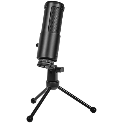 LORGAR Voicer 521, Gaming Microphone, Black, USB condenser mic with Volume Knob, 3.5MM headphonejack, mute button and led indicator, package including 1x F5 Microphone, 1 x 2M type-C USB Cable, 1 xTripod Stand