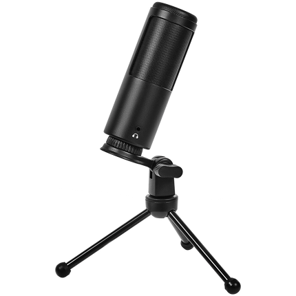 LORGAR Voicer 521, Gaming Microphone, Black, USB condenser mic with Volume Knob, 3.5MM headphonejack, mute button and led indicator, package including 1x F5 Microphone, 1 x 2M type-C USB Cable, 1 xTripod Stand