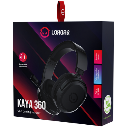 LORGAR Kaya 360, USB Gaming headset with microphone, CM108B, Plug&Play, USB-A connection cable 2m, fabric ear pads, size: 192*184.7*88mm, 0.314kg, black