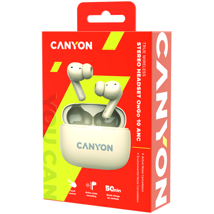 CANYON headset OnGo TWS-10 ANC+ENC Beige