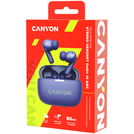 CANYON headset OnGo TWS-10 ANC+ENC Purple