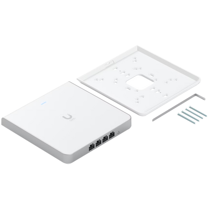 UBIQUITI U6 Enterprise In-Wall, 10 spatial streams, 115 m² (1,250 ft²) coverage, 600+ connected devices, Powered using PoE+/PoE++, (4) GbE ports with (1) PoE output, 2.5 GbE uplink.