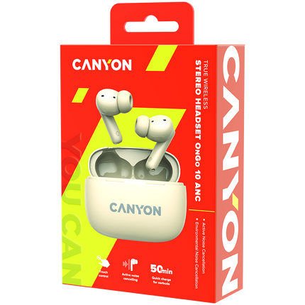 CANYON headset OnGo TWS-10 ANC+ENC Beige