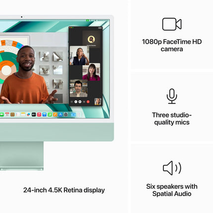 24-inch iMac with Retina 4.5K display: Apple M3 chip with 8‑core CPU and 10‑core GPU, 256GB SSD - Green,Model A2873