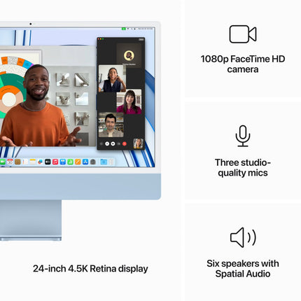 24-inch iMac with Retina 4.5K display: Apple M3 chip with 8‑core CPU and 10‑core GPU, 256GB SSD - Blue,Model A2873