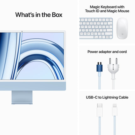 24-inch iMac with Retina 4.5K display: Apple M3 chip with 8‑core CPU and 10‑core GPU, 512GB SSD - Blue,Model A2873