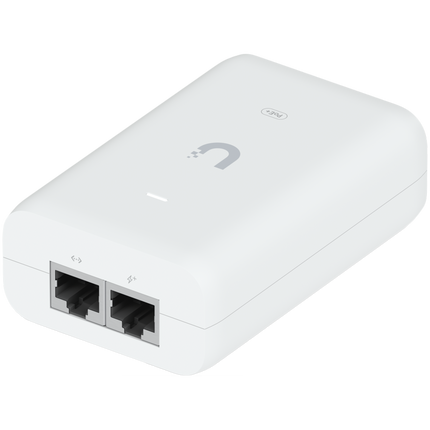 UBIQUITI PoE+ Adapter; Delivers up to 30W of PoE+; Additional power drives devices such as U6 LR, U6 Enterprise, Camera DSLR, and other PoE+ devices; Surge, peak pulse, and overcurrent protection; Contains RJ45 data input, AC cable with earth ground,