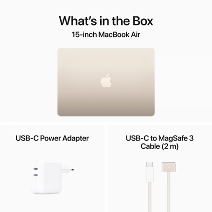 15-inch MacBook Air: Apple M3 chip with 8-core CPU and 10-core GPU, 16GB, 512GB SSD - Starlight,Model A3114
