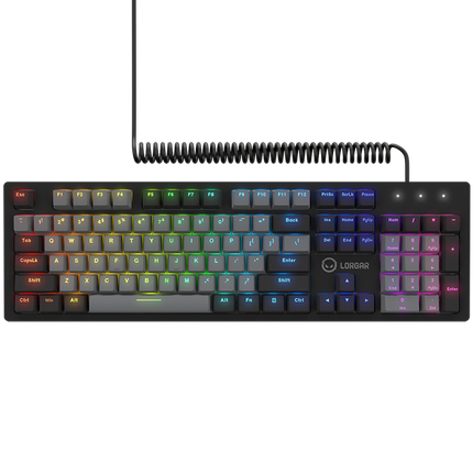 LORGAR Azar 514, Wired mechanical gaming keyboard, RGB backlight, 1680000 colour variations, 18 modes, keys number: 104, 50M clicks, linear dream switches, spring cable up to 3.4m, ABS plastic+metal, magnetic cover, 450*136*39mm, 1.17kg, black, EN layout