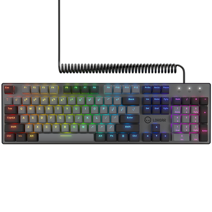 LORGAR Azar 514, Wired mechanical gaming keyboard, RGB backlight, 1680000 colour variations, 18 modes, keys number: 104, 50M clicks, linear dream switches, spring cable up to 3.4m, ABS plastic+metal, magnetic cover, 450*136*39mm, 1.17kg, black, EN layout