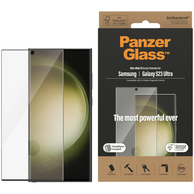 PanzerGlass Screen Protector Samsung Galaxy S23 Ultra | Ultra-Wide Fit w. EasyAligner