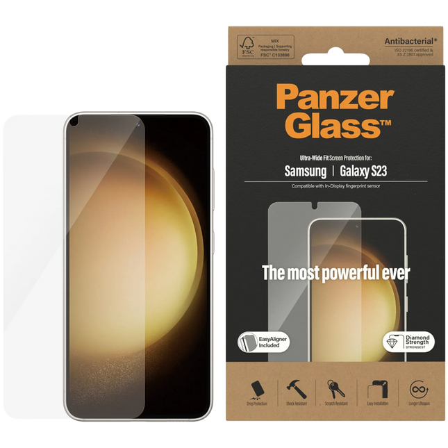 PanzerGlass Screen Protector Samsung Galaxy S23 | Ultra-Wide Fit w. EasyAligner