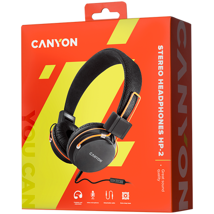 CANYON headset HP-2 Mic 1.2 m Black