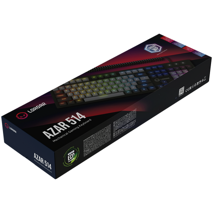 LORGAR Azar 514, Wired mechanical gaming keyboard, RGB backlight, 1680000 colour variations, 18 modes, keys number: 104, 50M clicks, linear dream switches, spring cable up to 3.4m, ABS plastic+metal, magnetic cover, 450*136*39mm, 1.17kg, black, EN layout