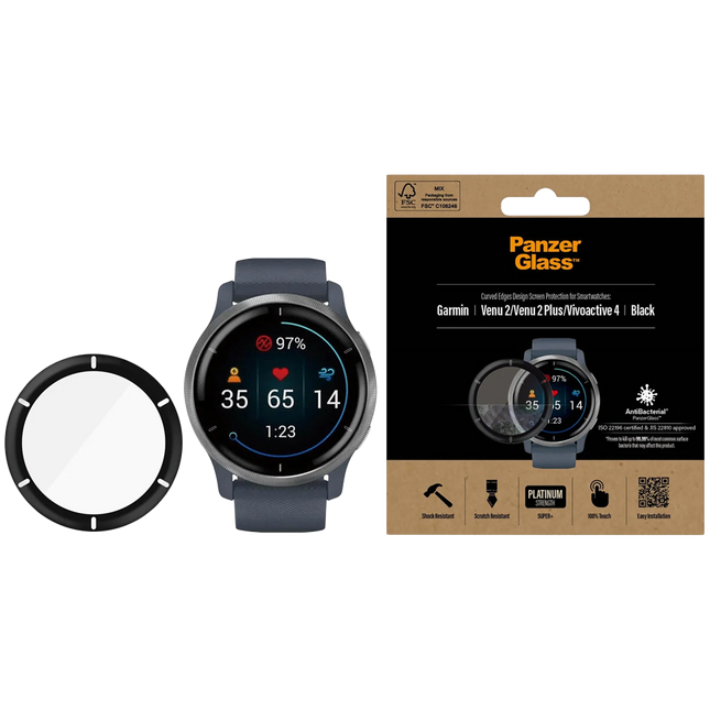 PanzerGlass Garmin Venu2/Venu2 Plus/Vivoactive 4, Black AB