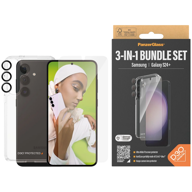 PanzerGlass 3-in-1 Protection Pack Samsung Galaxy S 2024 Plus | Ultra-Wide Fit