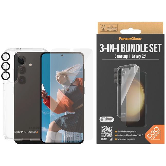 PanzerGlass 3-in-1 Protection Pack Samsung Galaxy S 2024 | Ultra-Wide Fit
