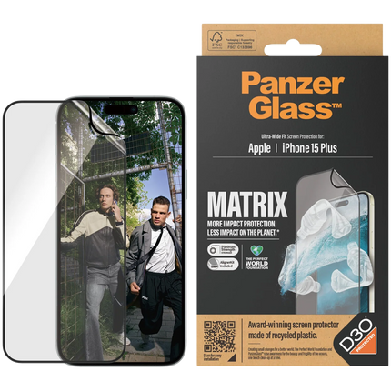 PanzerGlass MATRIX Screen Protector with D3O iPhone 15 Plus | Ultra-Wide Fit w. AlignerKit