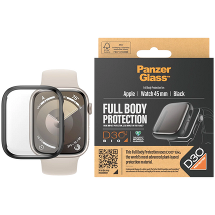 PanzerGlass Screen Protector Full Body Apple Watch Series 9 with D3O | 45mm | Black