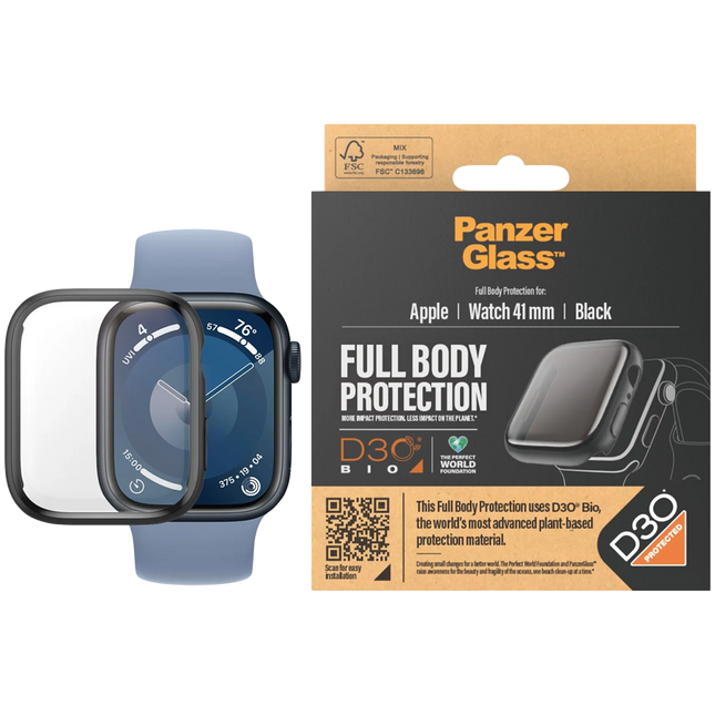 PanzerGlass Screen Protector Full Body Apple Watch Series 9 with D3O | 41mm | Black