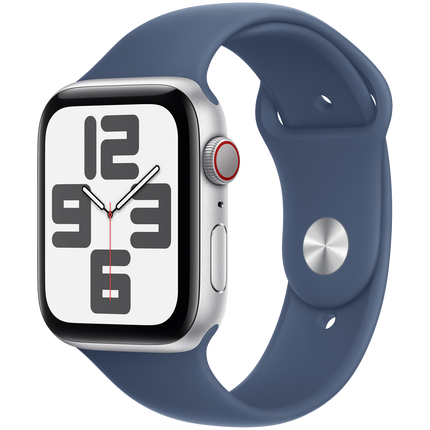Apple Watch SE GPS + Cellular 44mm Silver Aluminium Case with Denim Sport Band - M/L,Model A2724