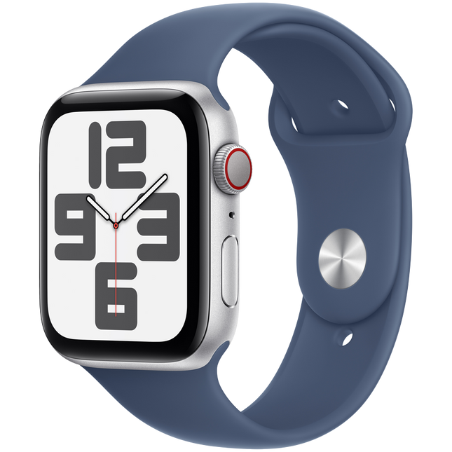 Apple Watch SE GPS + Cellular 44mm Silver Aluminium Case with Denim Sport Band - M/L,Model A2724