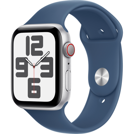 Apple Watch SE GPS + Cellular 44mm Silver Aluminium Case with Denim Sport Band - S/M,Model A2724