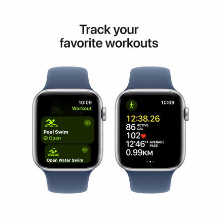 Apple Watch SE GPS + Cellular 44mm Silver Aluminium Case with Denim Sport Band - S/M,Model A2724