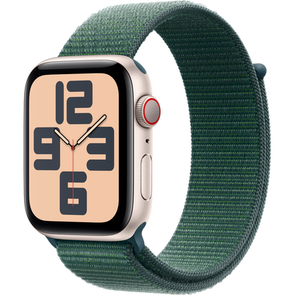 Apple Watch SE GPS + Cellular 44mm Starlight Aluminium Case with Lake Green Sport Loop,Model A2724