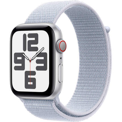 Apple Watch SE GPS + Cellular 44mm Silver Aluminium Case with Blue Cloud Sport Loop,Model A2724