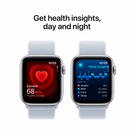 Apple Watch SE GPS + Cellular 44mm Silver Aluminium Case with Blue Cloud Sport Loop,Model A2724