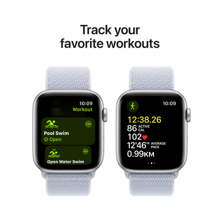Apple Watch SE GPS + Cellular 44mm Silver Aluminium Case with Blue Cloud Sport Loop,Model A2724