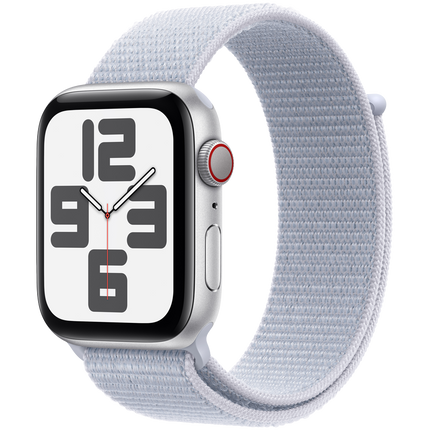 Apple Watch SE GPS + Cellular 44mm Silver Aluminium Case with Blue Cloud Sport Loop,Model A2724