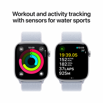Apple Watch Series 10 GPS 46mm Silver Aluminium Case with Blue Cloud Sport Loop,Model A2999