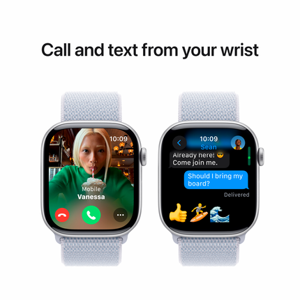 Apple Watch Series 10 GPS 46mm Silver Aluminium Case with Blue Cloud Sport Loop,Model A2999