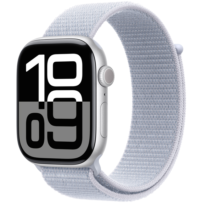 Apple Watch Series 10 GPS 46mm Silver Aluminium Case with Blue Cloud Sport Loop,Model A2999