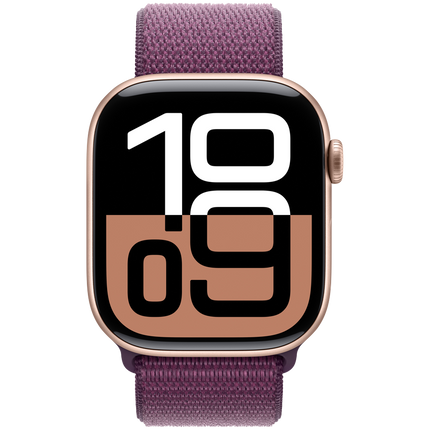 Apple Watch Series 10 GPS 46mm Rose Gold Aluminium Case with Plum Sport Loop,Model A2999